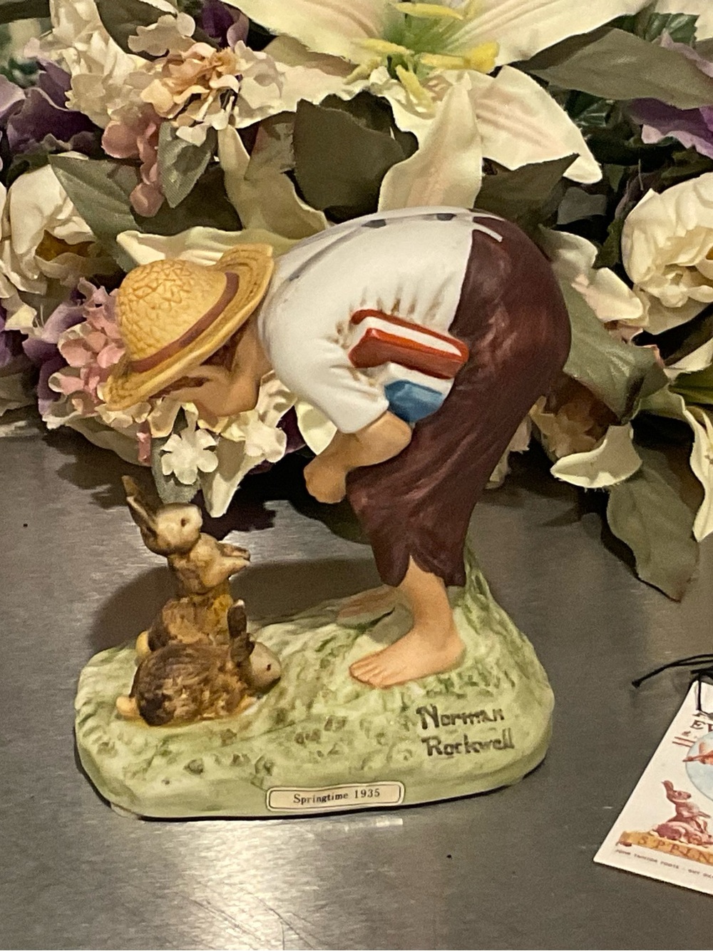 E——Norman Rockwell SPRINGTIME 1935 Figurine-Japan Boy and a Rabbit